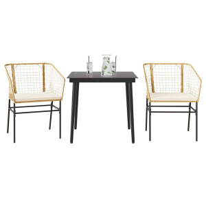 vidaXL 3-delige Tuinset met kussens poly rattan glas bruin
