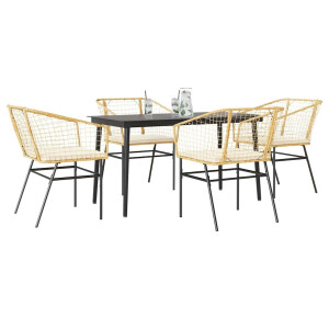vidaXL 5-delige Tuinset met kussens poly rattan glas bruin