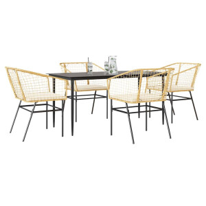 vidaXL 5-delige Tuinset met kussens poly rattan glas bruin