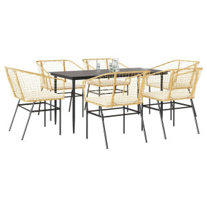 vidaXL 7-delige Tuinset met kussens poly rattan glas bruin