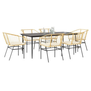 vidaXL 7-delige Tuinset met kussens poly rattan glas bruin