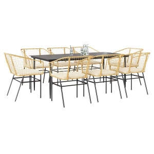 vidaXL 9-delige Tuinset met kussens poly rattan glas bruin