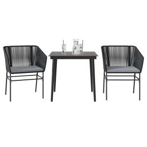 vidaXL 3-delige Tuinset met kussens poly rattan glas zwart