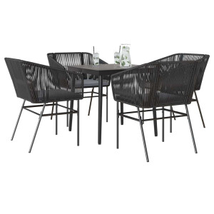vidaXL 5-delige Tuinset met kussens poly rattan glas zwart