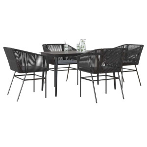 vidaXL 5-delige Tuinset met kussens poly rattan glas zwart