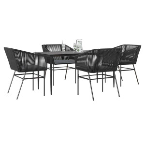 vidaXL 5-delige Tuinset met kussens poly rattan glas zwart