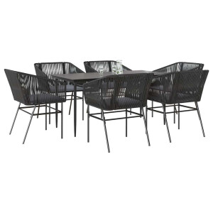 vidaXL 7-delige Tuinset met kussens poly rattan glas zwart