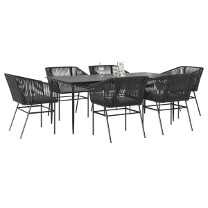 vidaXL 7-delige Tuinset met kussens poly rattan glas zwart