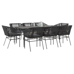 vidaXL 9-delige Tuinset met kussens poly rattan glas zwart