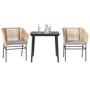 vidaXL 3-delige Tuinset met kussens poly rattan glas bruin