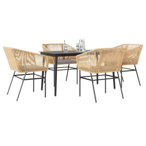 vidaXL 5-delige Tuinset met kussens poly rattan glas bruin