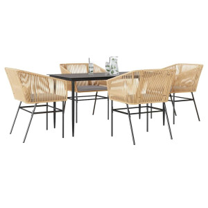 vidaXL 5-delige Tuinset met kussens poly rattan glas bruin
