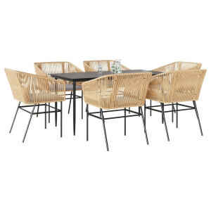 vidaXL 7-delige Tuinset met kussens poly rattan glas bruin