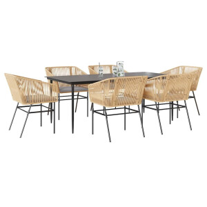 vidaXL 7-delige Tuinset met kussens poly rattan glas bruin