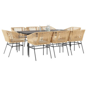 vidaXL 9-delige Tuinset met kussens poly rattan glas bruin