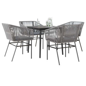 vidaXL 5-delige Tuinset met kussens poly rattan glas grijs