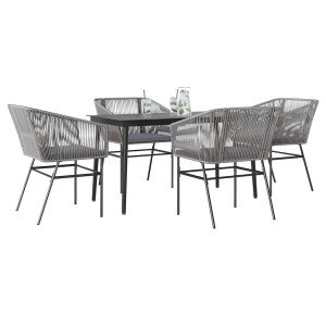 vidaXL 5-delige Tuinset met kussens poly rattan glas grijs