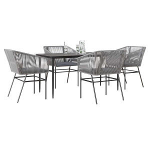 vidaXL 5-delige Tuinset met kussens poly rattan glas grijs