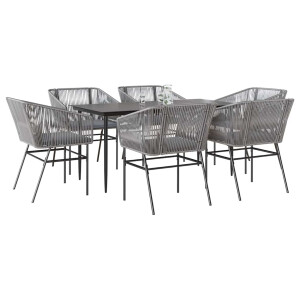 vidaXL 7-delige Tuinset met kussens poly rattan glas grijs