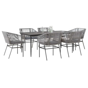 vidaXL 7-delige Tuinset met kussens poly rattan glas grijs