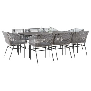vidaXL 9-delige Tuinset met kussens poly rattan glas grijs