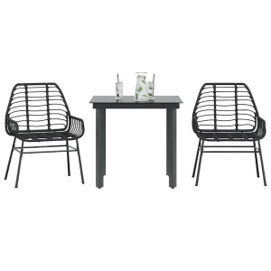 vidaXL 3-delige Tuinset poly rattan glas zwart
