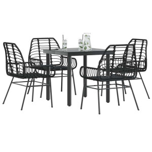 vidaXL 5-delige Tuinset poly rattan glas zwart