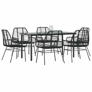 vidaXL 7-delige Tuinset poly rattan glas zwart