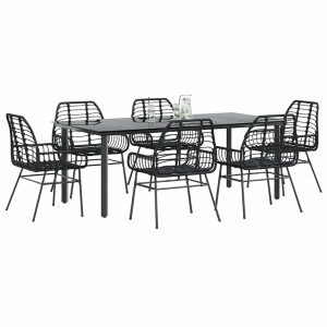 vidaXL 7-delige Tuinset poly rattan glas zwart