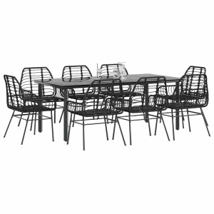 vidaXL 9-delige Tuinset poly rattan glas zwart