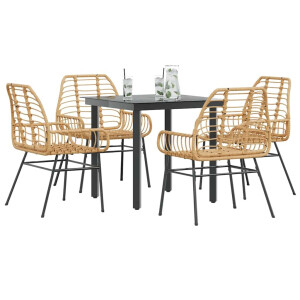 vidaXL 5-delige Tuinset poly rattan glas bruin