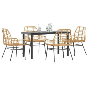 vidaXL 5-delige Tuinset poly rattan glas bruin
