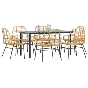 vidaXL 7-delige Tuinset poly rattan glas bruin