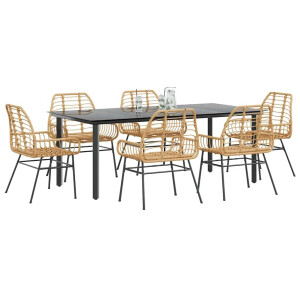 vidaXL 7-delige Tuinset poly rattan glas bruin