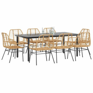 vidaXL 9-delige Tuinset poly rattan glas bruin
