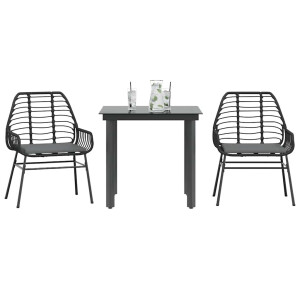 vidaXL 3-delige Tuinset met kussens poly rattan glas zwart