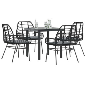 vidaXL 5-delige Tuinset met kussens poly rattan glas zwart