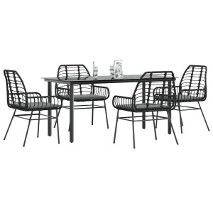 vidaXL 5-delige Tuinset met kussens poly rattan glas zwart
