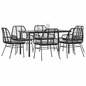 vidaXL 7-delige Tuinset met kussens poly rattan glas zwart
