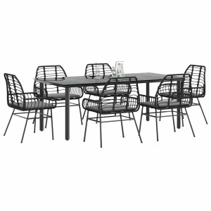 vidaXL 7-delige Tuinset met kussens poly rattan glas zwart