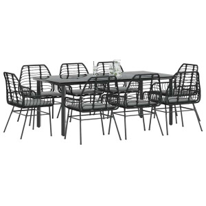 vidaXL 9-delige Tuinset met kussens poly rattan glas zwart