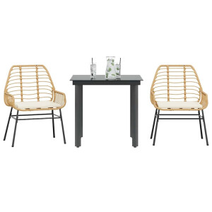 vidaXL 3-delige Tuinset met kussens poly rattan glas bruin