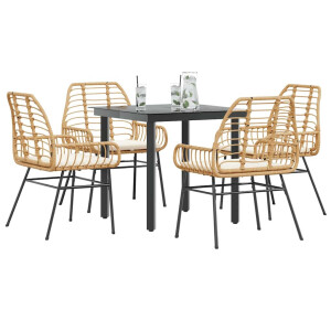 vidaXL 5-delige Tuinset met kussens poly rattan glas bruin