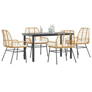 vidaXL 5-delige Tuinset met kussens poly rattan glas bruin