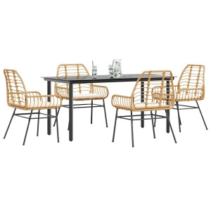 vidaXL 5-delige Tuinset met kussens poly rattan glas bruin