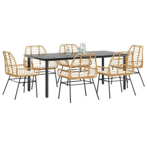 vidaXL 7-delige Tuinset met kussens poly rattan glas bruin