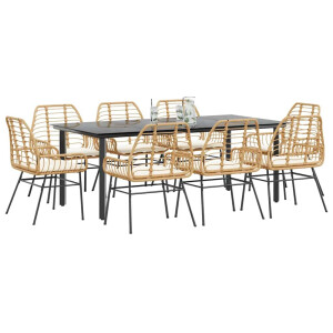 vidaXL 9-delige Tuinset met kussens poly rattan glas bruin
