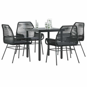 vidaXL 5-delige Tuinset met kussens poly rattan glas zwart