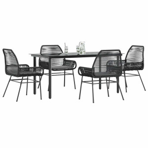 vidaXL 5-delige Tuinset met kussens poly rattan glas zwart