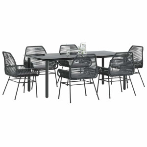 vidaXL 7-delige Tuinset met kussens poly rattan glas zwart